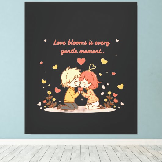 Cute Romantic Anime Couple - Love Moment Canvas Afdruk (Insitu (Houten vloer))