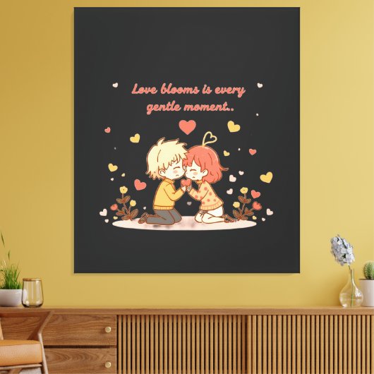 Cute Romantic Anime Couple - Love Moment Canvas Afdruk (Insitu (Woonkamer))