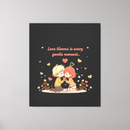 Cute Romantic Anime Couple - Love Moment Canvas Afdruk