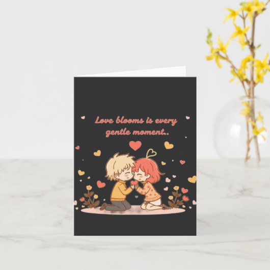 Cute Romantic Anime Couple - Love Moment Kaart (Gele Bloem)