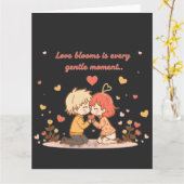 Cute Romantic Anime Couple - Love Moment Kaart (Gele Bloem)