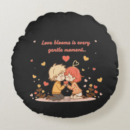 Cute Romantic Anime Couple - Love Moment Rond Kussen