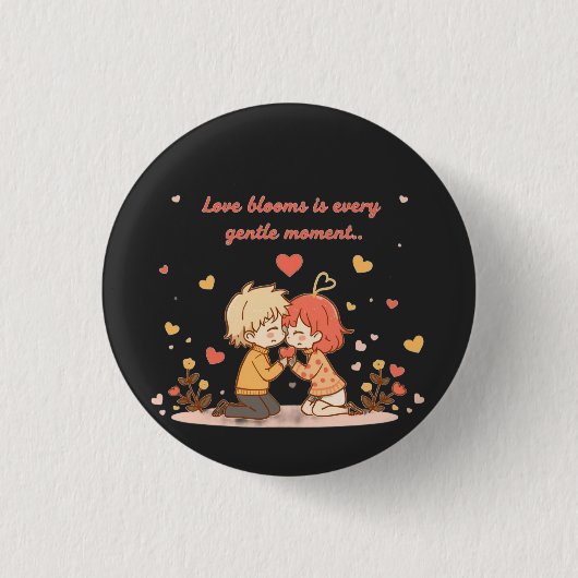 Cute Romantic Anime Couple - Love Moment Ronde Button 3,2 Cm (Voorkant)