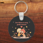 Cute Romantic Anime Couple - Love Moment Sleutelhanger (Voorkant)
