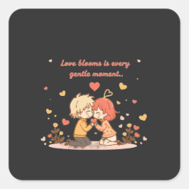 Cute Romantic Anime Couple - Love Moment Vierkante Sticker