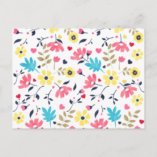 Cute romantic bloemen harten waterverf verf briefkaart (Voorkant)