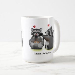 Cute Romantic Cartoon Raccoon Couple Coffee Mok