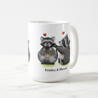 Cute Romantic Cartoon Raccoon Couple Coffee Mok
