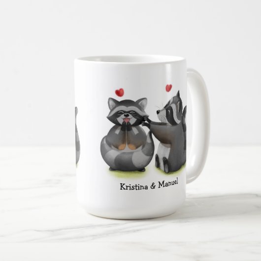 Cute Romantic Cartoon Raccoon Couple Coffee Mok (Voorkant rechts)
