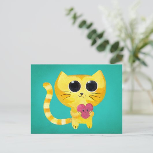 Cute Romantic Cat met glimlachend hart Briefkaart (Staand voorkant)