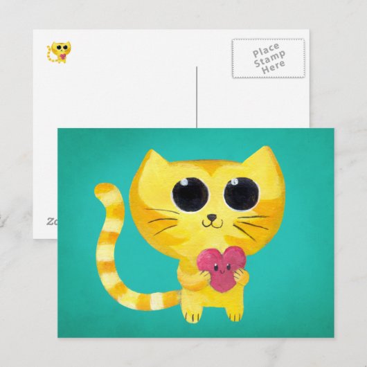 Cute Romantic Cat met glimlachend hart Briefkaart (Voorkant / Achterkant)