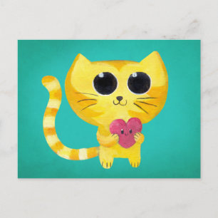 Cute Romantic Cat met glimlachend hart Briefkaart