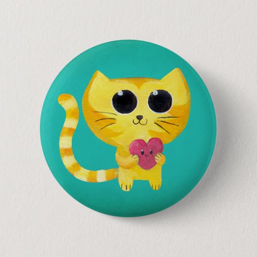 Cute Romantic Cat met glimlachend hart Ronde Button 5,7 Cm (Voorkant)