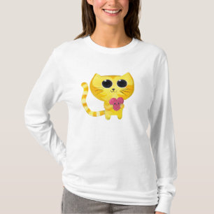 Cute Romantic Cat met glimlachend hart T-shirt