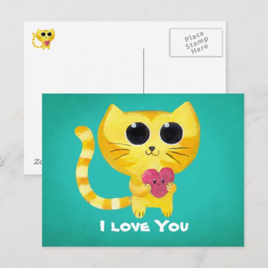 Cute Romantic Cat met hart Briefkaart (Voorkant / Achterkant)