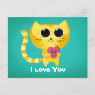 Cute Romantic Cat met hart Briefkaart