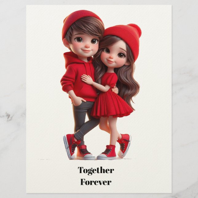 Cute Romantic Couple Card – A Happy Valentine Briefhoofd (Voorkant)