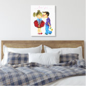 Cute Romantic Couple - Love - I love you - Kiss Canvas Afdruk (Insitu (Slaapkamer))