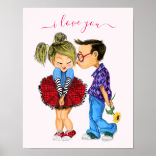 Cute Romantic Couple - Love - I love you - Kiss Poster