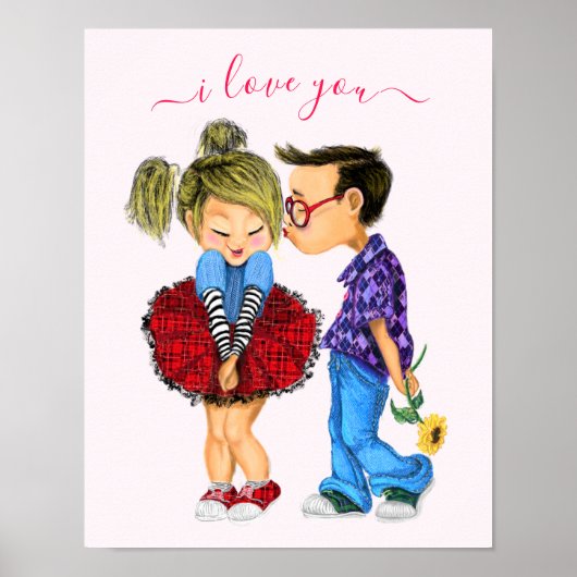 Cute Romantic Couple - Love - I love you - Kiss Poster (Voorkant)