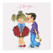Cute Romantic Couple - Love - Kiss - Ik hou van je Kubus (Rechts)