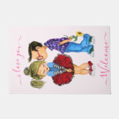 Cute Romantic Couple - Love - Valentijnsdag Kiss Deurmat (Voorkant)