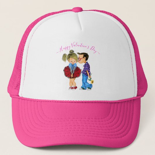 Cute Romantic Couple - Love - Valentijnsdag Kiss Trucker Pet (Voorkant)