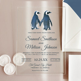 Cute Romantic Couple Penguin Wedding Invitation Acryl Uitnodigingen