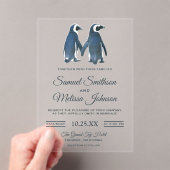 Cute Romantic Couple Penguin Wedding Invitation Acryl Uitnodigingen (Insitu (Draagbaar))