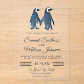 Cute Romantic Couple Penguin Wedding Invitation Acryl Uitnodigingen (Voorkant)