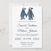 Cute Romantic Couple Penguin Wedding Invitation Kaart (Voorkant)