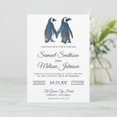 Cute Romantic Couple Penguin Wedding Invitation Kaart (Staand voorkant)