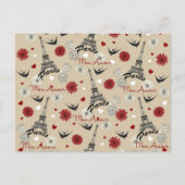 Cute romantic Eiffel Tower, harten, bloemen Briefkaart (Voorkant)