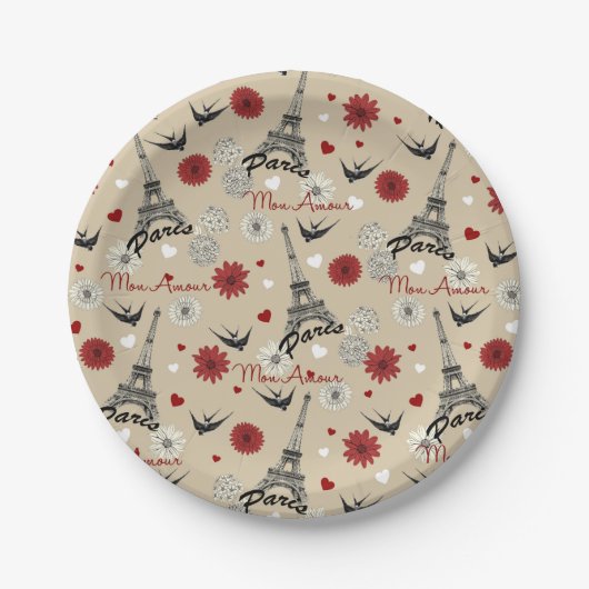 Cute romantic Eiffel Tower, harten, bloemen Papieren Bordje (Voorkant)