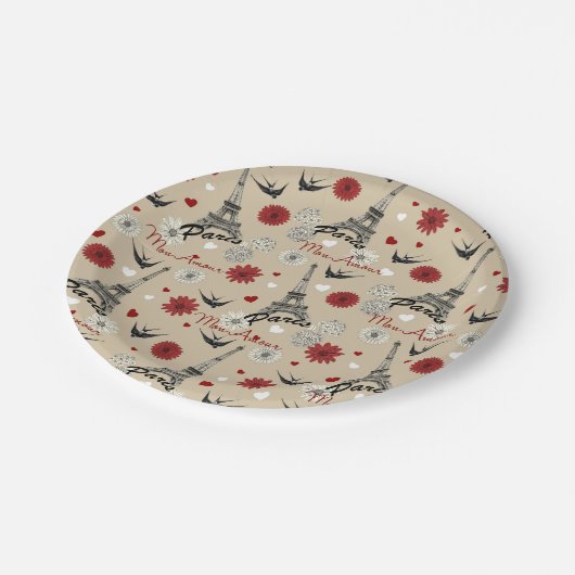 Cute romantic Eiffel Tower, harten, bloemen Papieren Bordje (Gekanteld)