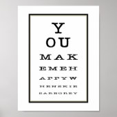 Cute Romantic Eye Test Chart Black White Poster (Voorkant)