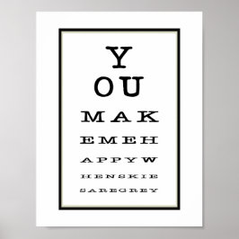 Cute Romantic Eye Test Chart Black White Poster