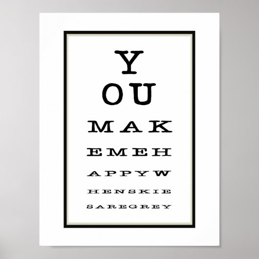 Cute Romantic Eye Test Chart Black White Poster (Voorkant)