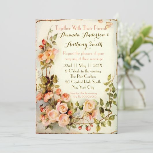 Cute romantic floral bruiloft kaart (Staand voorkant)
