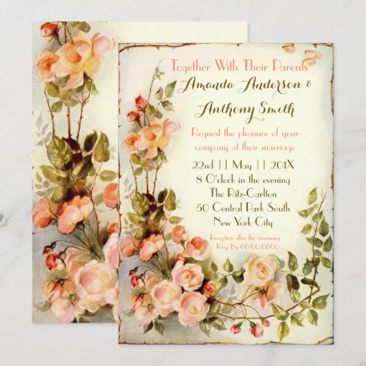 Cute romantic floral bruiloft kaart (Voorkant / Achterkant)