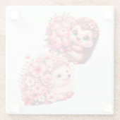  Cute Romantic Floral Hedgehog Duo Illustration Glazen Onderzetter (Achterkant)