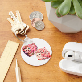  Cute Romantic Floral Hedgehog Duo Illustration Sleutelhanger
