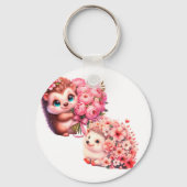  Cute Romantic Floral Hedgehog Duo Illustration Sleutelhanger (Achterkant)