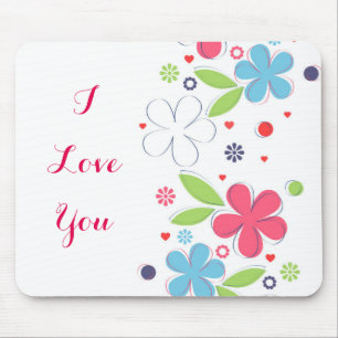 Cute romantic flower illustratie "I Love You" Muismat