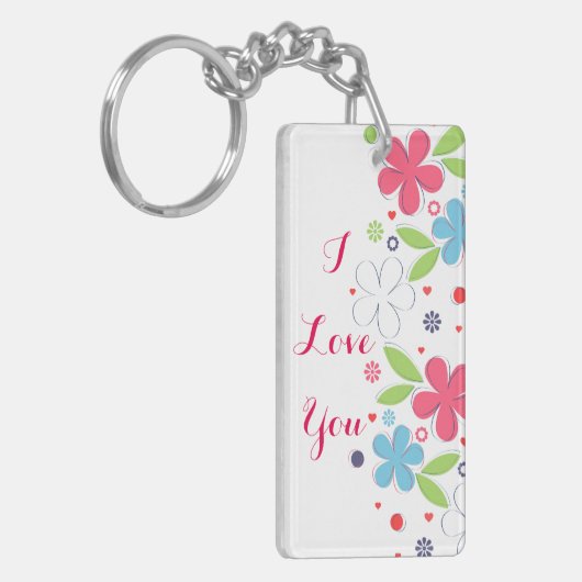 Cute romantic flower illustratie "I Love You" Sleutelhanger (Voorkant Links)