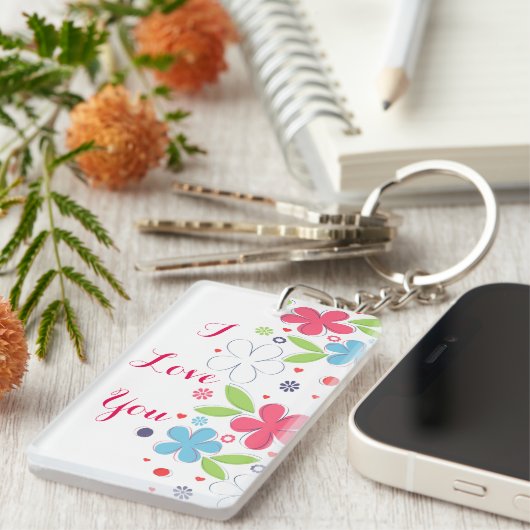 Cute romantic flower illustratie "I Love You" Sleutelhanger (Voorkant Rechts)
