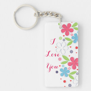 Cute romantic flower illustratie "I Love You" Sleutelhanger