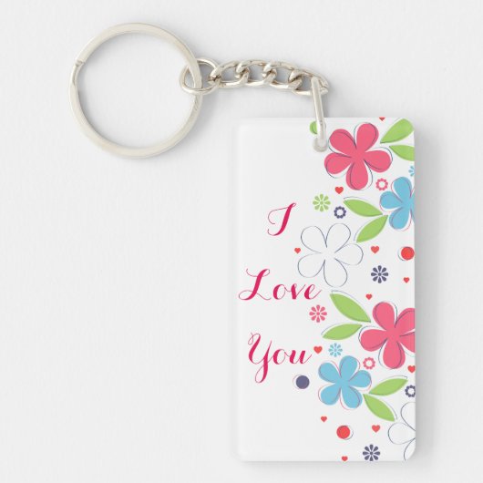 Cute romantic flower illustratie "I Love You" Sleutelhanger (Voorkant)