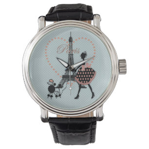 Cute romantic  girl silhouette poodle horloge