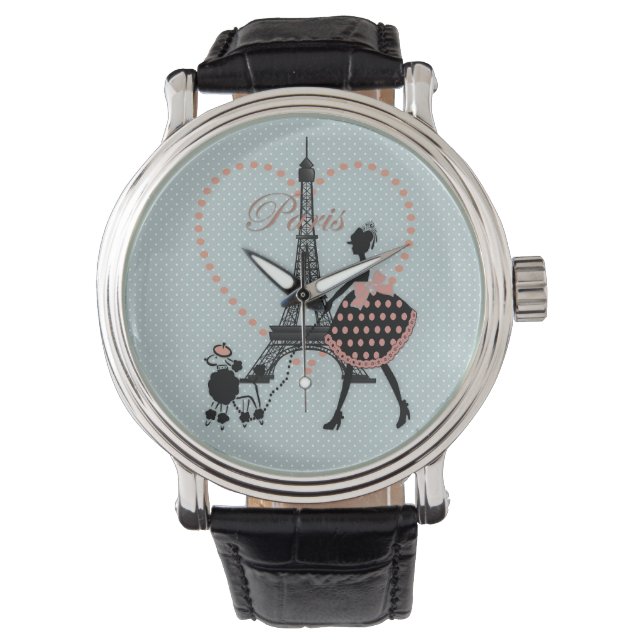 Cute romantic  girl silhouette poodle horloge (Voorkant)
